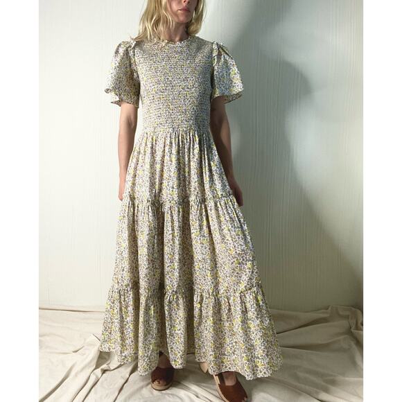 BAYBALA Jolene Smocked Bust Flutter Sleeve Floral Prairie Maxi Dress LARGE - Picture 3 of 14